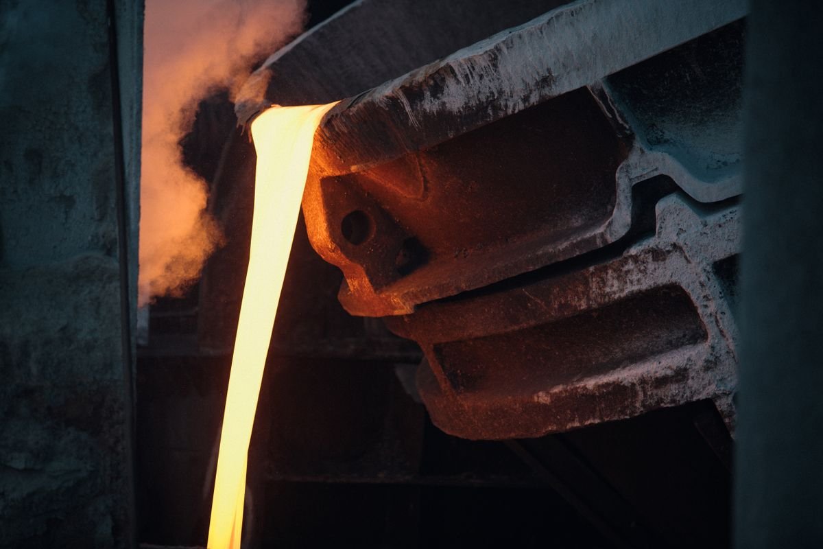 Molten aluminium pouring in a casting foundry