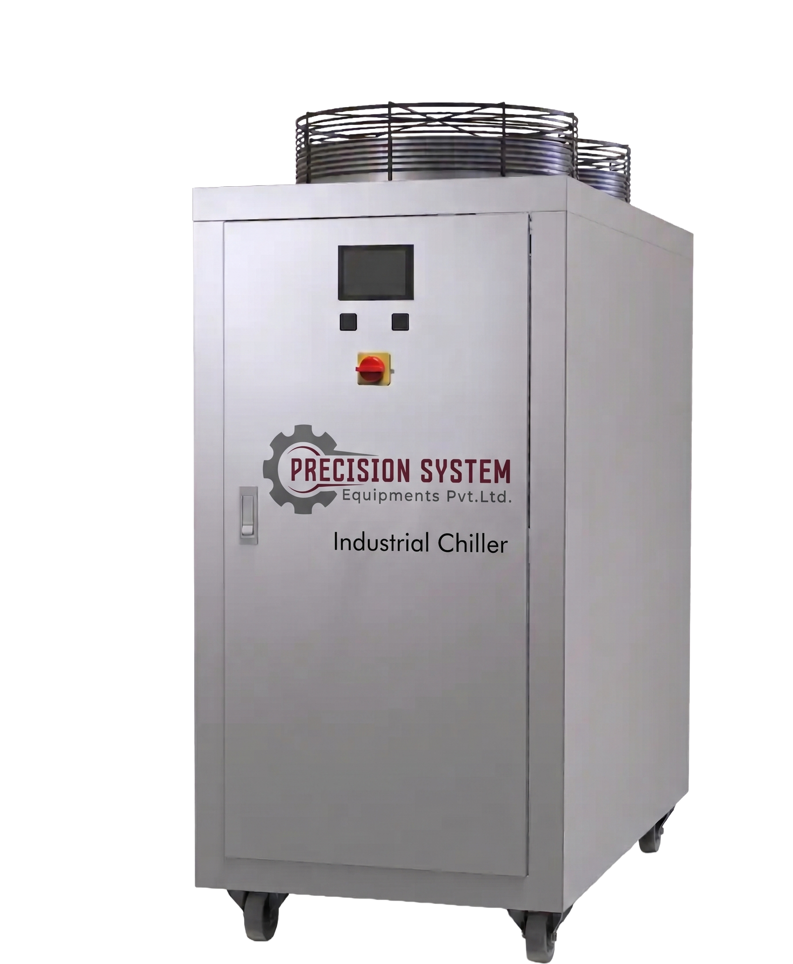 Precision System industrial chiller — stainless cabinet on castors with touch-screen control